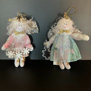 Christmas Angel Dolls Decorative Ornaments Set (2) Handmade